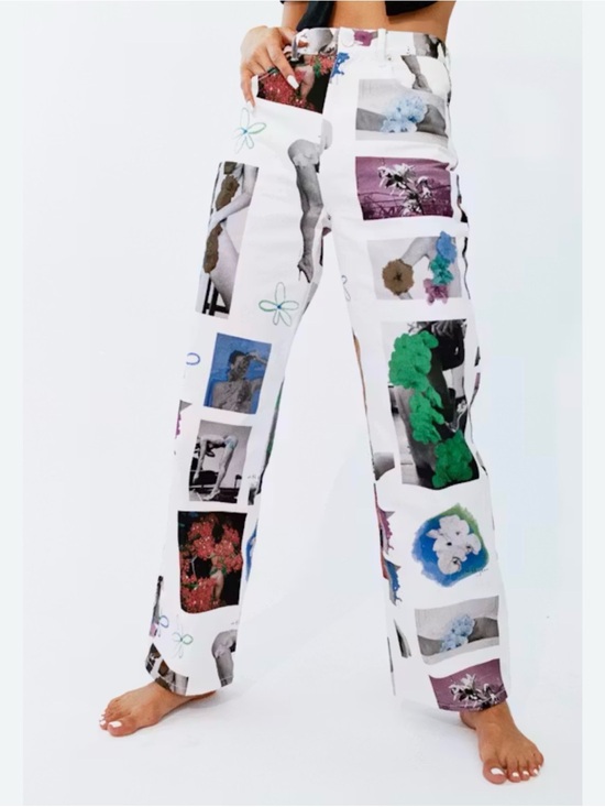 Pants - White Graphic Photo-Print Wide Leg Pants